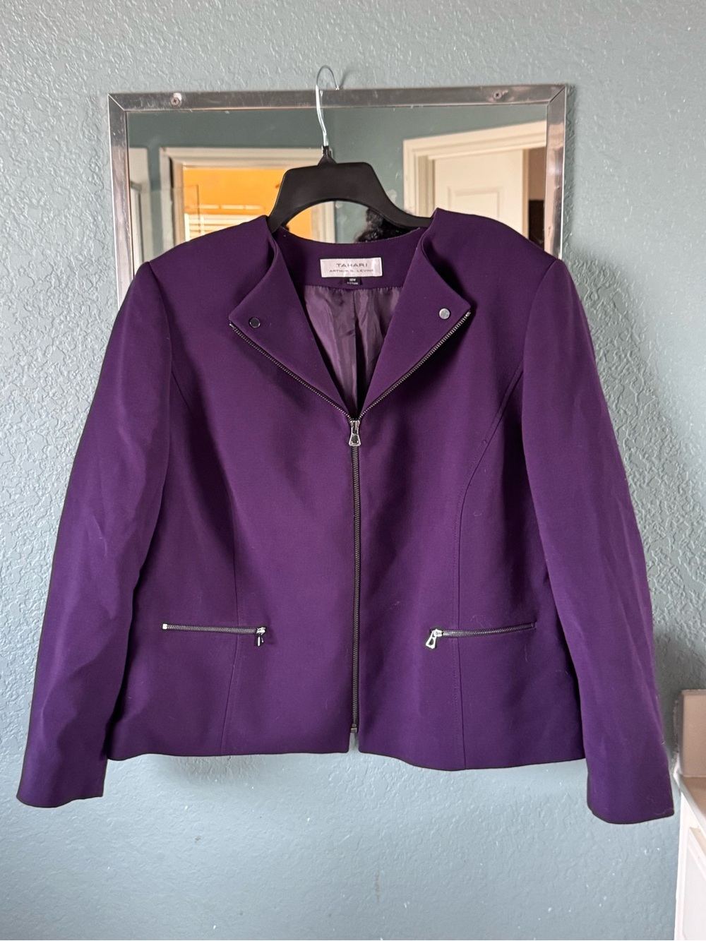 Tahari ASL Deep Purple Zip-Front Blazer